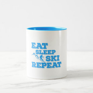 Eat Sleep Ski Herhalen Tweekleurige Koffiemok