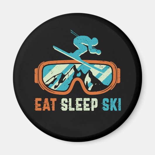 Eat Sleep Ski Retro Skiing Magneet (Voorkant)