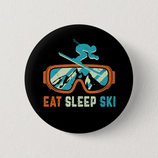 Eat Sleep Ski  Retro Skiing Ronde Button 5,7 Cm (Voorkant)