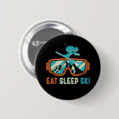 Eat Sleep Ski  Retro Skiing Ronde Button 5,7 Cm (Voorkant /achterkant)