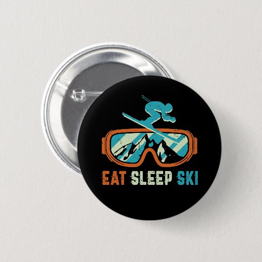 Eat Sleep Ski  Retro Skiing Ronde Button 5,7 Cm (Voorkant /achterkant)