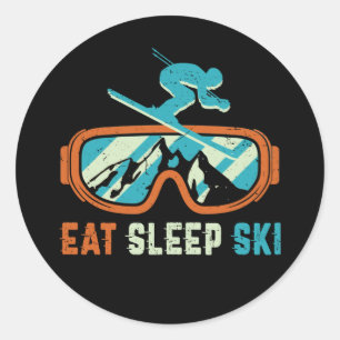 Eat Sleep Ski  Retro Skiing Ronde Sticker