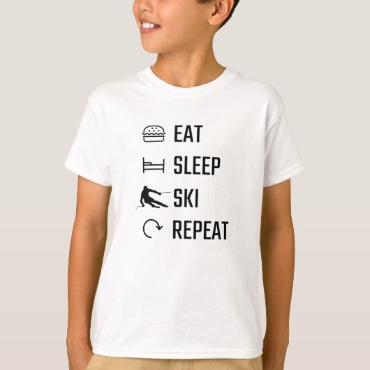 Eat Sleep Skiing Herhalen T-shirt (Voorkant)