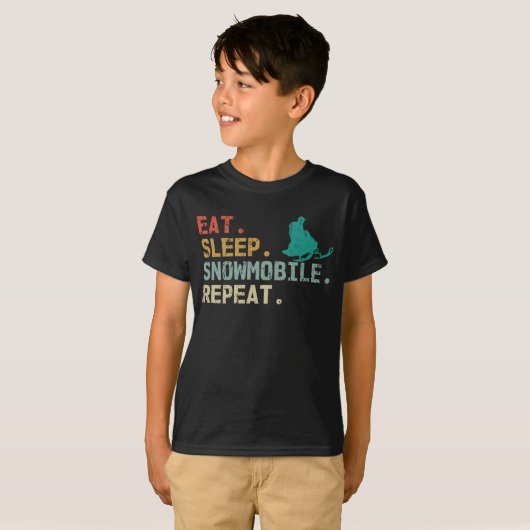 Eat Sleep Snowmobile Repeat Retro snowmobile T-shirt (Voorkant volledig)