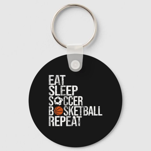 Eat Sleep Soccer Basketball Herhaal Fun Ball Sleutelhanger (Voorkant)