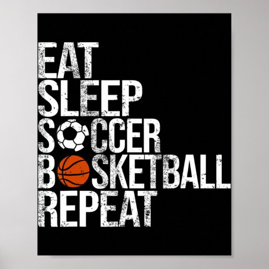 Eat Sleep Softball Basketball Herhaal Fun Ball Poster (Voorkant)