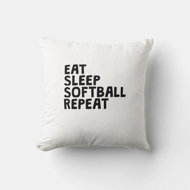 Eat Sleep Softball Herhalen Kussen (Voorkant)
