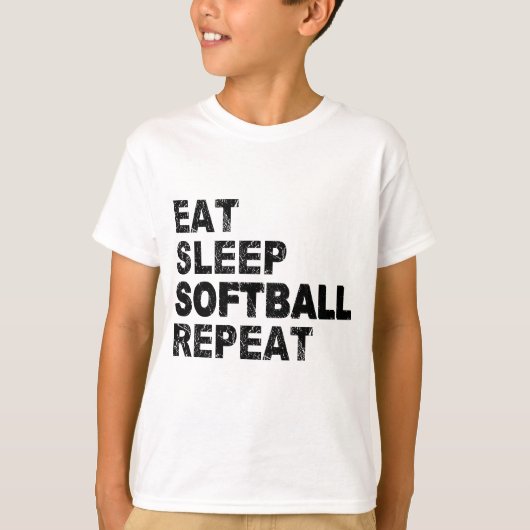 Eat Sleep Softball Herhalen T-shirt (Voorkant)