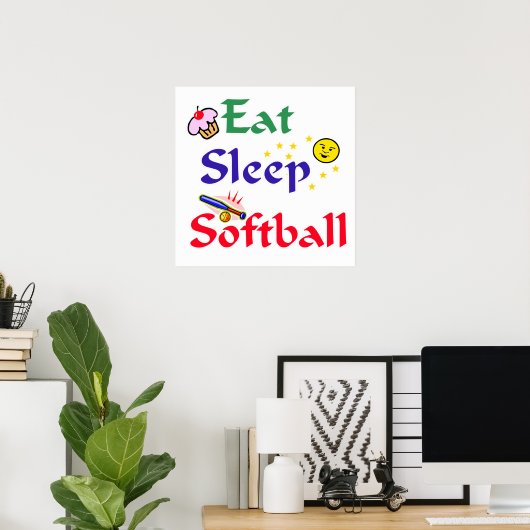 Eat Sleep Softball Poster (Thuiskantoor)