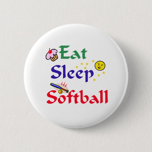 Eat Sleep Softball Ronde Button 5,7 Cm (Voorkant)