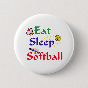 Eat Sleep Softball Ronde Button 5,7 Cm