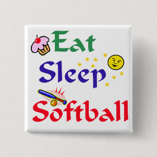 Eat Sleep Softball Vierkante Button 5,1 Cm