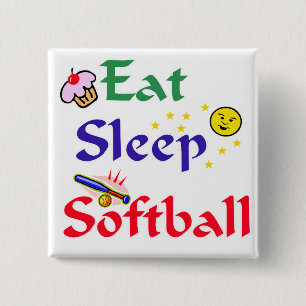 Eat Sleep Softball Vierkante Button 5,1 Cm