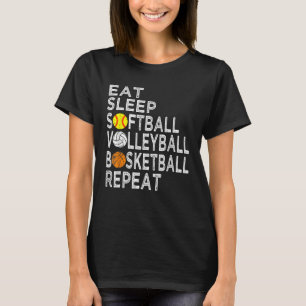 Eat Sleep Softball Volleyball Basketball Boys meis T-shirt
