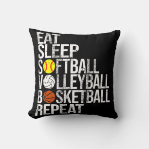 Eat Sleep Softball Volleyball Basketball Herhaal F Kussen