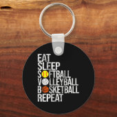 Eat Sleep Softball Volleyball Basketball Herhaal F Sleutelhanger (Voorkant)
