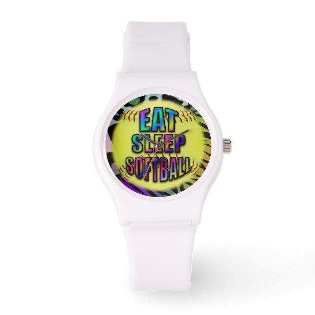 Eat Sleep Softball Wild Animal Print Horloge (Voorkant)