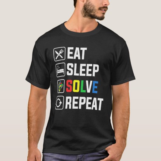 Eat Sleep Solve Repeat Cube Puzzle Speed Cubing T-shirt (Voorkant)