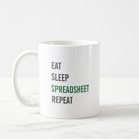 Eat Sleep Spreadsheet Herhaal Funny Accounting Koffiemok (Links)