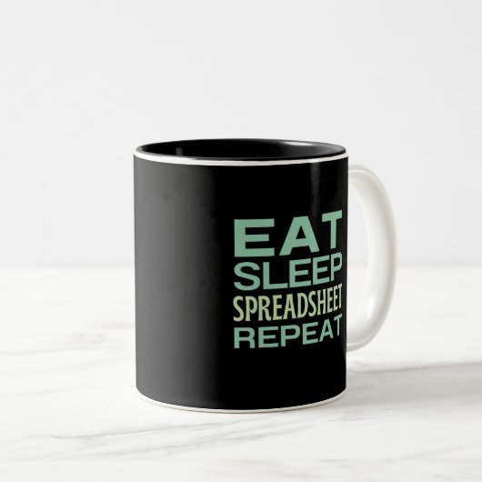 Eat Sleep Spreadsheet Herhaal Mok met tweetone kof (Voorkant rechts)