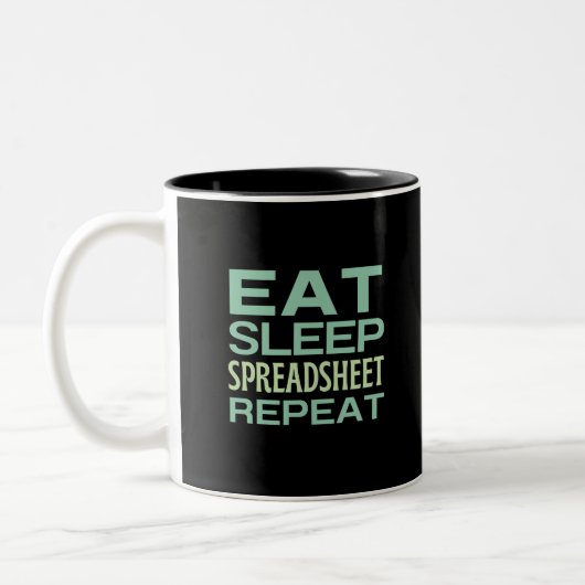 Eat Sleep Spreadsheet Herhaal Mok met tweetone kof (Links)
