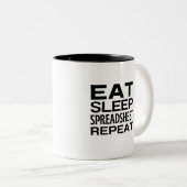 Eat Sleep Spreadsheet Herhalen Tweekleurige Koffiemok (Voorkant rechts)