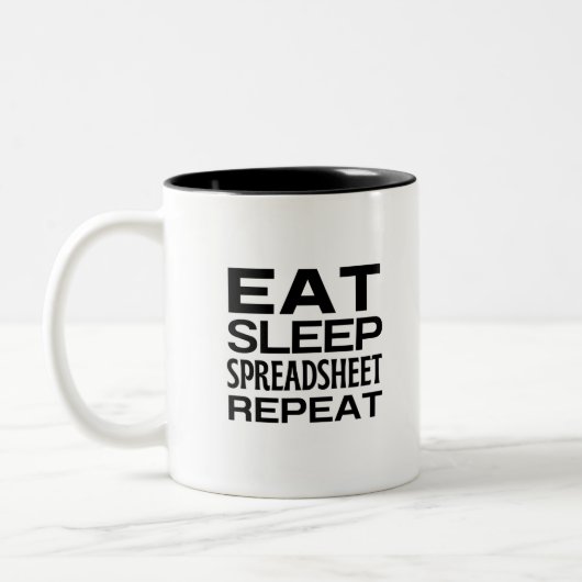 Eat Sleep Spreadsheet Herhalen Tweekleurige Koffiemok (Links)