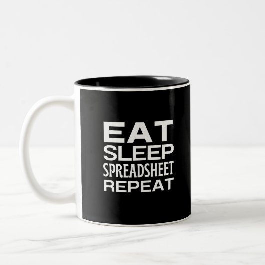 Eat Sleep Spreadsheet Herhalen Tweekleurige Koffiemok (Links)