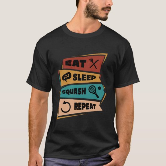 Eat Sleep Squash Herhaal Racket Sport Lover Design T-shirt (Voorkant)