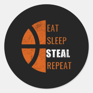 Eat Sleep Steal Herhaal plezier Bysketbyll Mannen Ronde Sticker