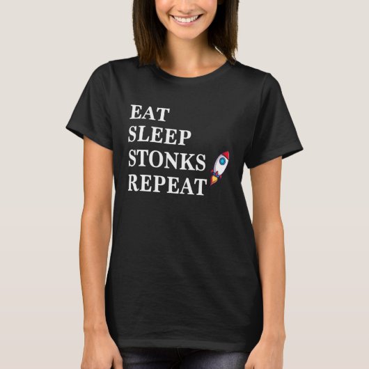 eat sleep stonks meme funny day trader gamestonk t-shirt (Voorkant)