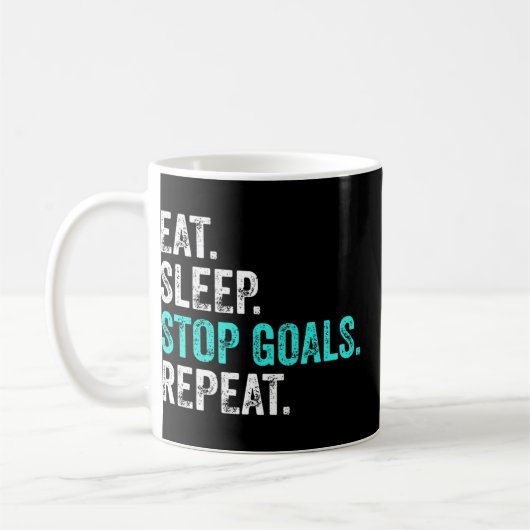 Eat Sleep Stop Goals Herhaal: Goalkeeper Cft Koffiemok (Links)