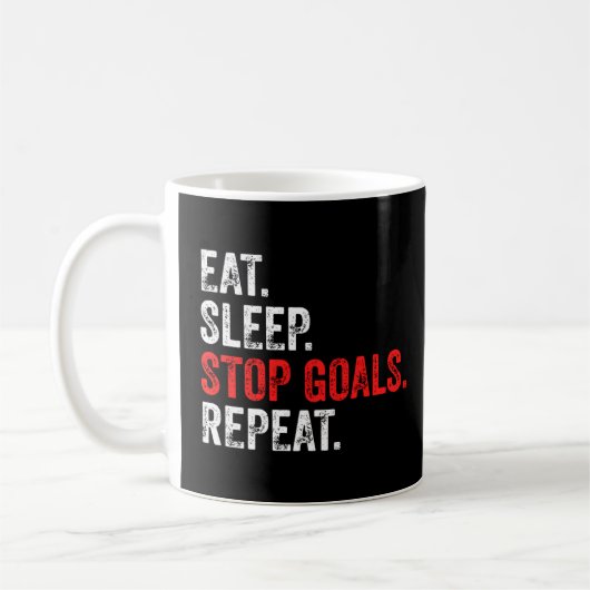 Eat Sleep Stop Goals Herhaal - Goalkeeper Koffiemok (Links)