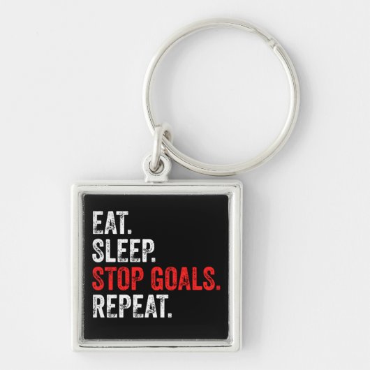 Eat Sleep Stop Goals Herhaal - Goalkeeper Sleutelhanger (Voorkant)