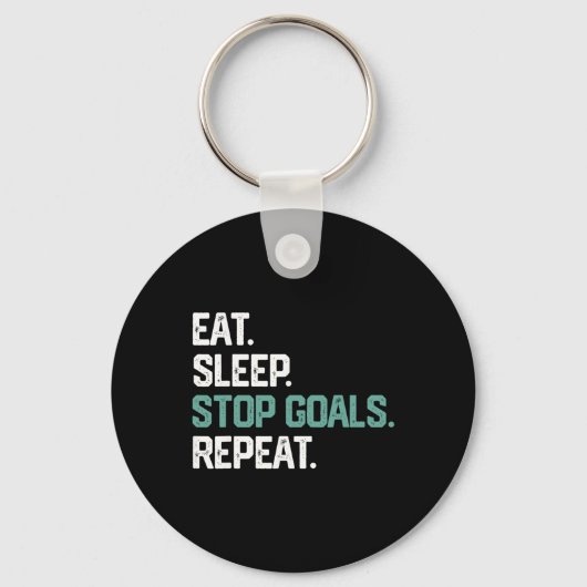 Eat Sleep Stop Goals Repeat Goalie Soccer Hockey K Sleutelhanger (Voorkant)