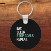 Eat Sleep Stop Goals Repeat Goalie Soccer Hockey K Sleutelhanger (Voorkant)