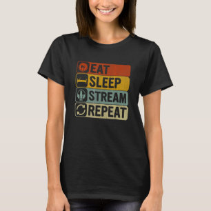 Eat Sleep Stream Herhaal Retro 60s 70s Streaming T-shirt