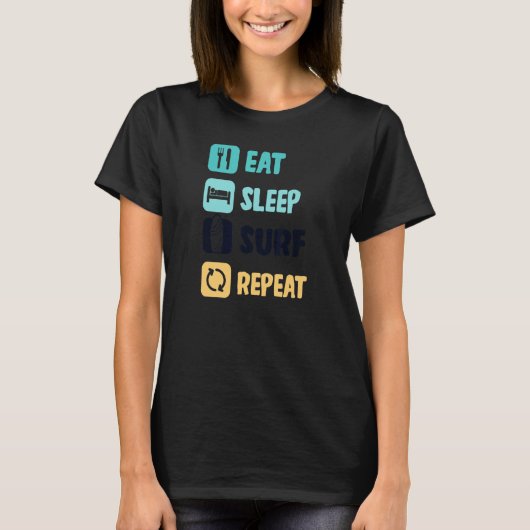 Eat Sleep Surf Surfer herhalen T-shirt (Voorkant)