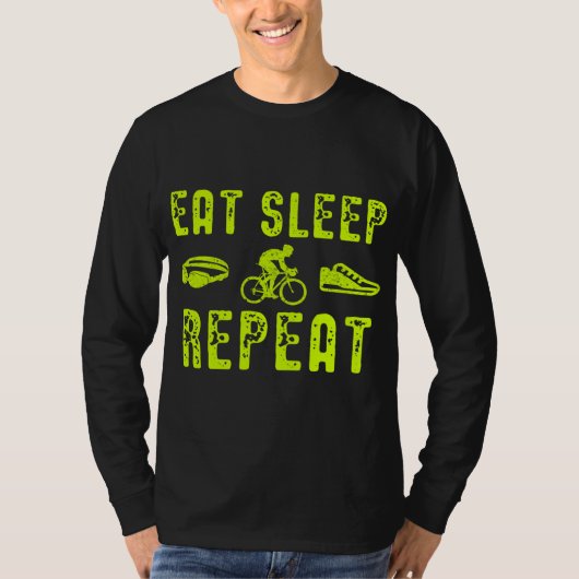 Eat Sleep Swim Bike Run Herhalen T-shirt (Voorkant)