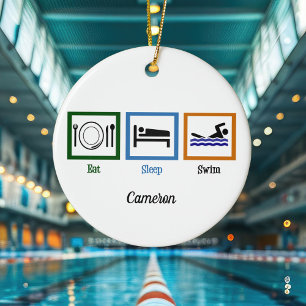 Eat Sleep Swim Funny Swimmer Kerstmis Keramisch Ornament
