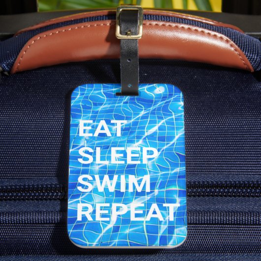 Eat Sleep Swim Herhalen zwembad Aquatisch Bagagelabel (Voorkant Insitu 2)