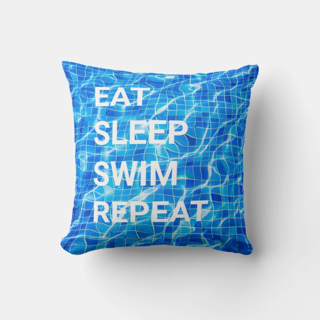 Eat Sleep Swim Herhalen zwembad Aquatisch Kussen (Voorkant)