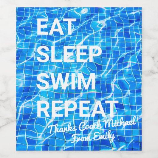 Eat Sleep Swim Herhalen zwemmen Aangepaste Bedankt Wijn Etiket (Enkel label)
