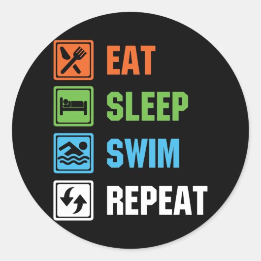 Eat Sleep Swim Herhalen zwemmen Ronde Sticker (Voorkant)