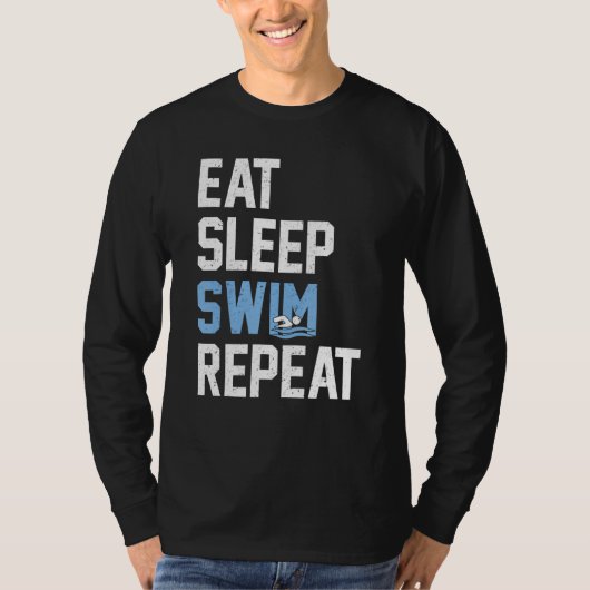 Eat Sleep Swim Herhalen zwemmer T-shirt (Voorkant)