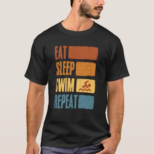 Eat Sleep Swim Repeat Swimming Sarcastic Print  7 T-shirt (Voorkant)