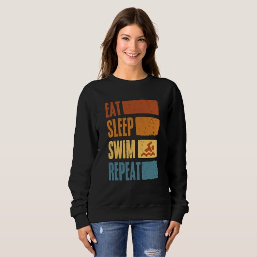 Eat Sleep Swim Repeat Swimming Sarcastic Print 7 Trui (Voorkant volledig)