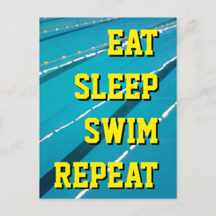 EAT SLEEP SWIM REPEAT zwembad ansichtkaarten Briefkaart