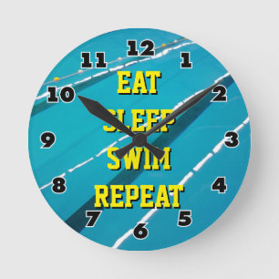EAT SLEEP SWIM REPEAT-zwempoolklok Ronde Klok