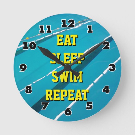 EAT SLEEP SWIM REPEAT-zwempoolklok Ronde Klok (Voorkant)